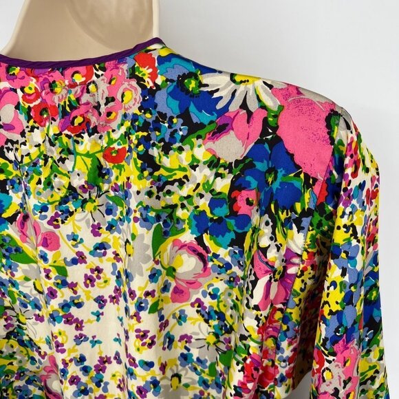 Johnny was Kimono Tunic Dress Colorful Floral Tie Back Silk Vibrant Small. - Picture 9 of 13